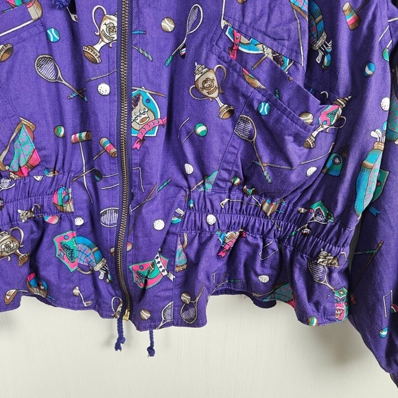 Vintage Drawstring Waist Zip Front Jackets Women's M Purple Golf Tennis‎ Croquet - Picture 7 of 11